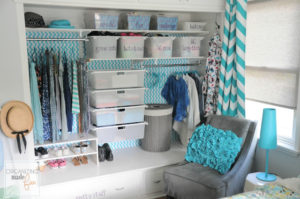 Use labeled bins to organize your daughter's clothes and shoes. 